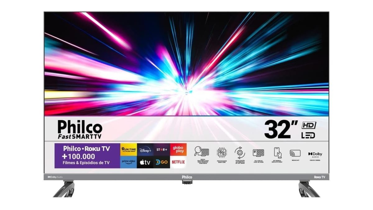 Smart TV 32” Philco PTV32K34RKGB Roku TV Led Dolby Audio