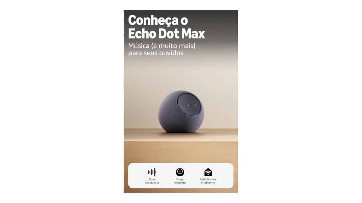 Apresentamos o Amazon Echo Dot Max (Geração mais recente), smart speaker com Alexa, som envolvente e hub de casa inteligente integrado, ideal para sua sala de estar, Cor Grafite