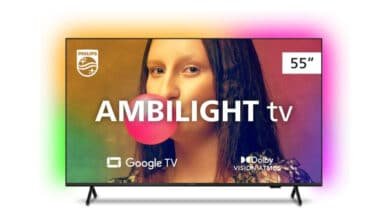 Smart TV Philips Ambilight 55″ 4K 55PUG7908/78, Google TV, Comando de Voz, Dolby Vision/Atmos, VRR/ALLM, Bluetooth