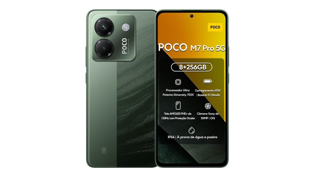 Xiaomi Smartphone POCO M7 Pro 5G 256GB | 8GB/12GB RAM | Processador Ultra Potente Dimensity 7025 | Tela AMOLED FHD+ 120Hz com Proteção Ocular | Bateria 5110mAh com 45W Turbo Charge (Verde, 8+256GB)
