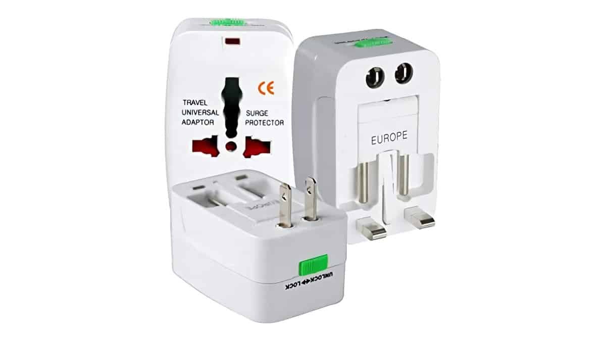 Adaptador de Tomada Universal Para Viagem Padrão Internacional Europa UK Asia EUA JP AU EU Europeu 3 Pinos Mais de 150 Países Bivolt Trava de Segurança Portátil Ajustável Super PREMIUM