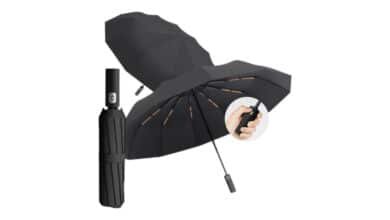 Guarda Chuva com Botão Automático Reforçado – Compacto, Resistente ao Vento, Proteção Solar UV, Blackout, Dobrável – Guarda Chuva Portátil para Bolsa/Mochila – Shop100