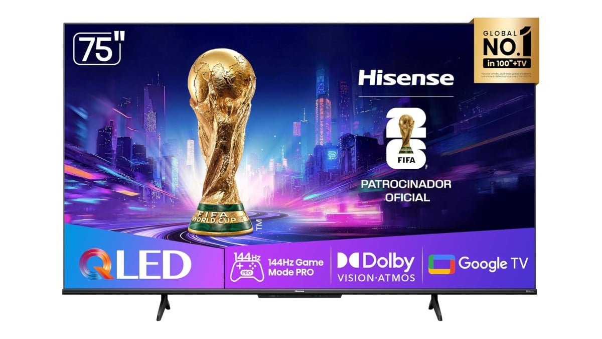 Hisense Smart TV UHD 4K QLED 75″ Polegadas 75Q7QG Google TV Modo Jogo Pro 144 Hz, AMD FreeSync Premium, Dolby Vision Atmos e Compatível com Alexa