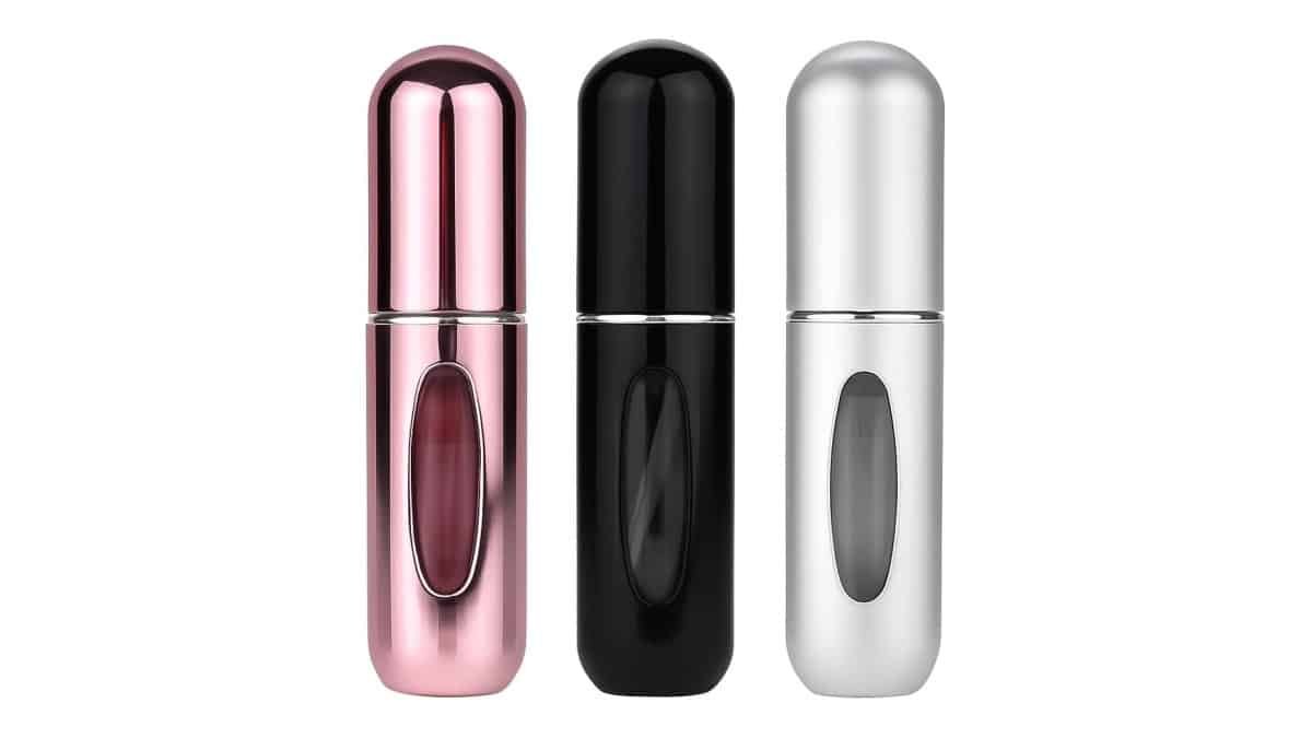 Kit 3 Unidades Mini Frasco Portátil de Perfume Recarregável com Borrifador Spray Leve na Bolsa Estojo de Maquiagem Super Prático para Viagens 5ml – Frasco Premium