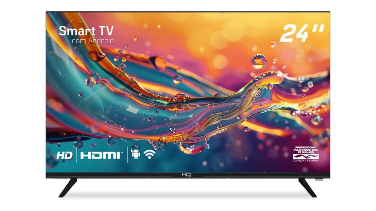 Smart TV HQ 24″ HD tela sem bordas Android 12 design slim HQS24NKHM