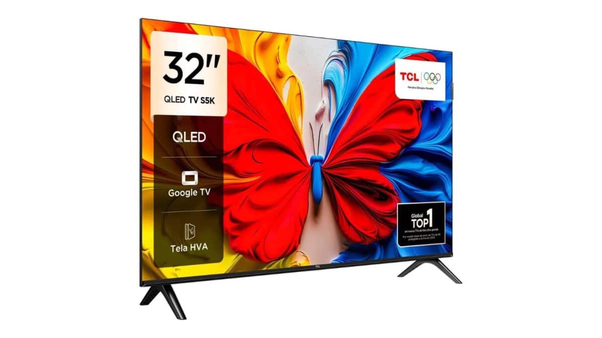 Smart TV TCL 32 Polegadas HD QLED S5K WiFi Bluetooth Google TV 2 HDMI HDR10 Dolby Audio 32S5K