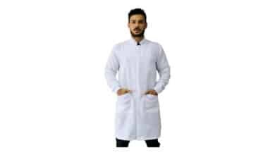 Jaleco Oxford Masculino, Botão Embutido, Gola Padre, Manga Longa, Com Punho