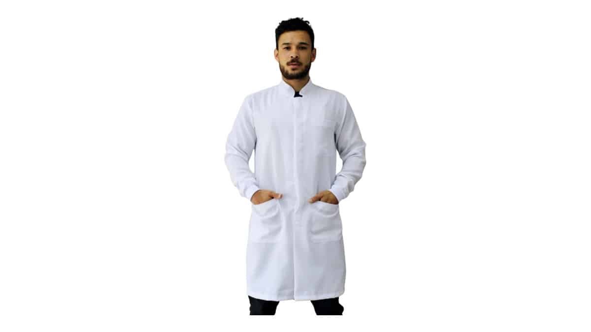 Jaleco Oxford Masculino, Botão Embutido, Gola Padre, Manga Longa, Com Punho