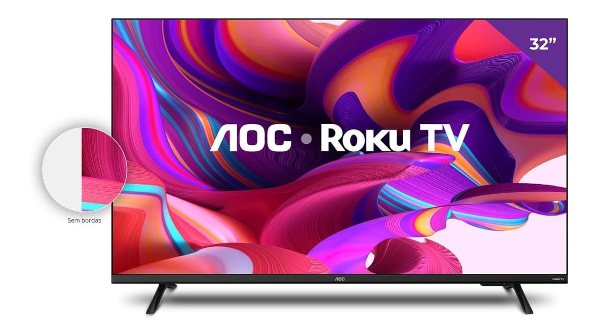 Smart TV LED 32″ HD AOC 32S5135/78G – Design sem bordas, Wifi, Conversor Digital, USB, HDMI