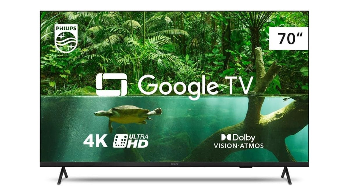 Smart TV Philips 70″ 4K 70PUG7408/78, Google TV, Comando de Voz, Dolby Vision/Atmos, VRR/ALLM, Bluetooth
