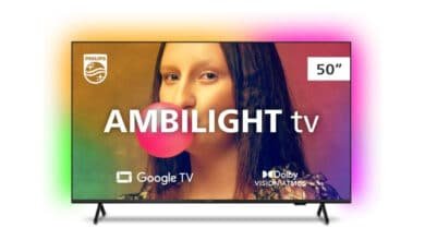 Smart TV Philips Ambilight 50″ 4K 50PUG7908/78, Google TV, Comando de Voz, Dolby Vision/Atmos, VRR/ALLM, Bluetooth