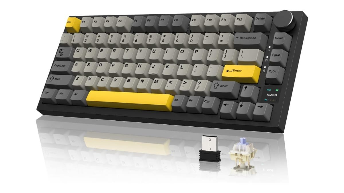 ATTACK SHARK ajazz AK820 Pro Teclado Mecânico Sem Fio TFT Display & Botão Hot Swappable Bluetooth 5.1/2.4G hz/Tipo-C Junta-Montado RGB Backlit Teclado Personalizado para PC/Win (Preto/Presente Switch)