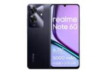 Celular Realme Note 60, 256GB ROM 4GB RAM 6.74“ Tela, 5000mAh Android 14 Octa Core Dual SIM Preto