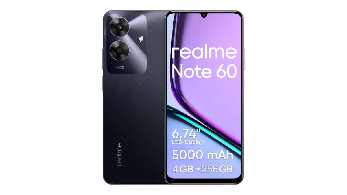 Celular Realme Note 60, 256GB ROM 4GB RAM 6.74“ Tela, 5000mAh Android 14 Octa Core Dual SIM Preto
