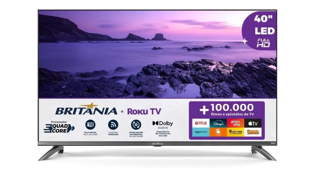 Smart TV 40” Britânia Roku TV LED Dolby Audio BTV40M9GR2CGB