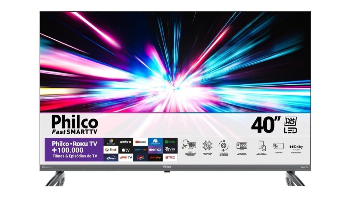 Smart TV 40” PTV40E3ERSGB Roku TV Led Dolby Audio
