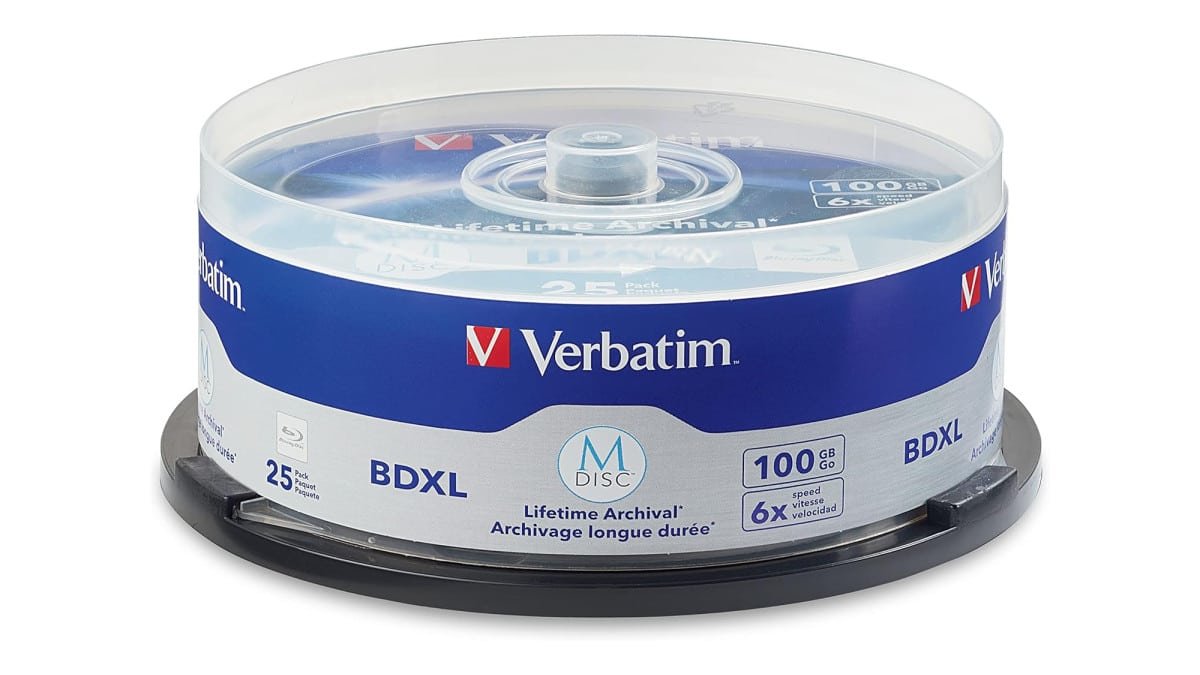 Verbatim M-Disc BDXL 100 GB 4X com superfície de marca – pacote com 25 eixos, azul (98914)