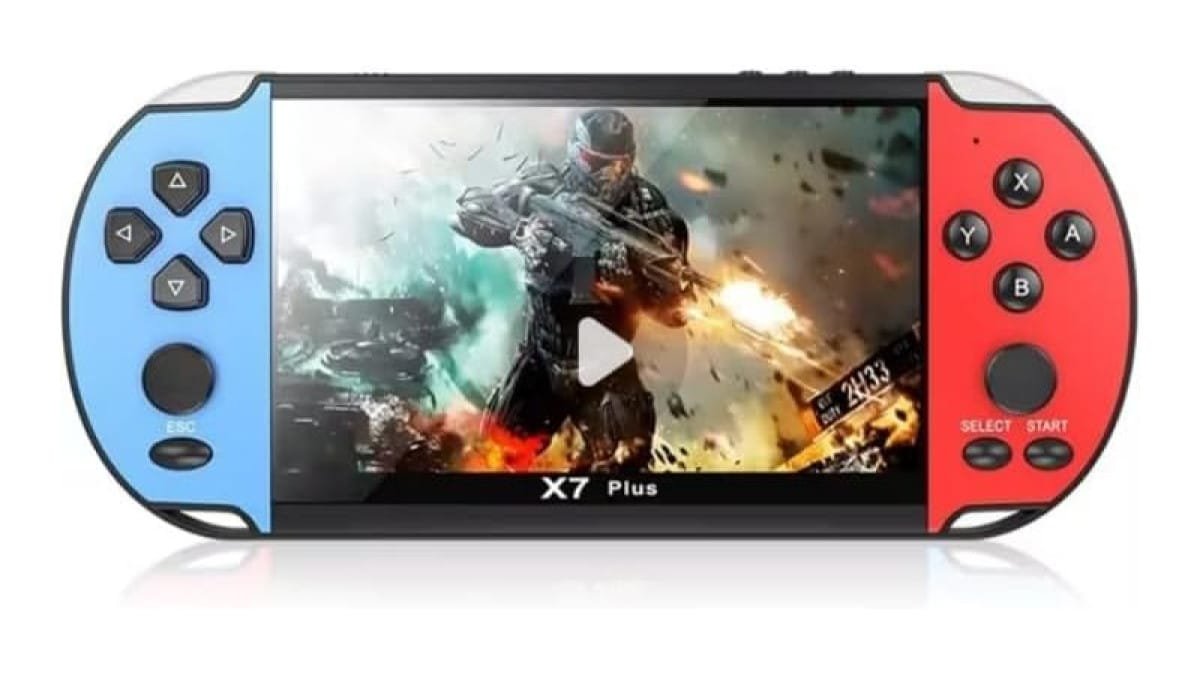 X7 Plus Console Portátil de Jogos Retro – Tela HD 8GB, Controles Azul e Vermelho, Bateria Recarregável, Compatível com 10 Mil Jogos, tela 4.8 Polegadas