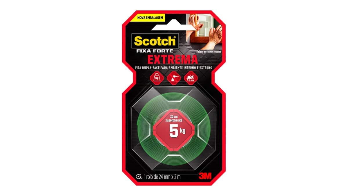 Scotch, 3M, Fixa Forte, Fita Dupla Face, Fixação Extrema, 24mm x 2m
