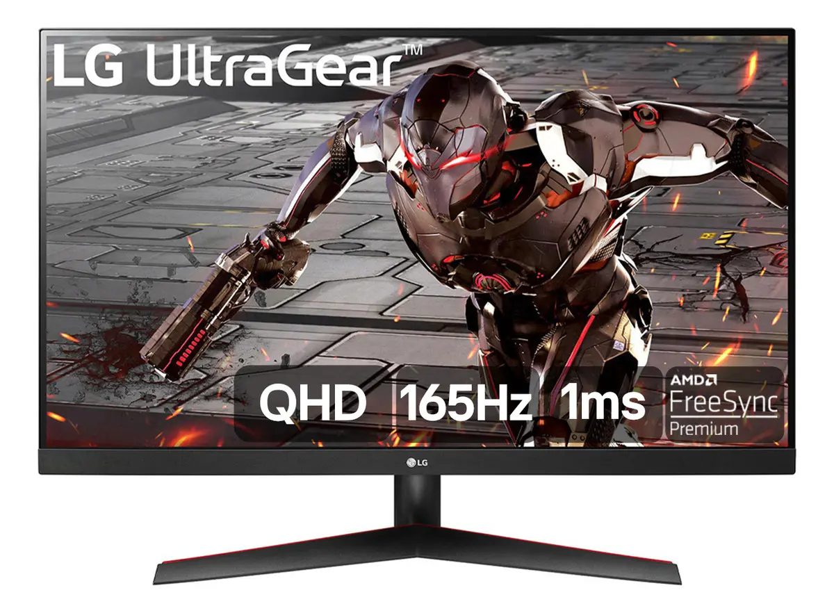 Monitor LG UltraGear 32GN600 32 polegadas QHD 165Hz, vista frontal na cor preta