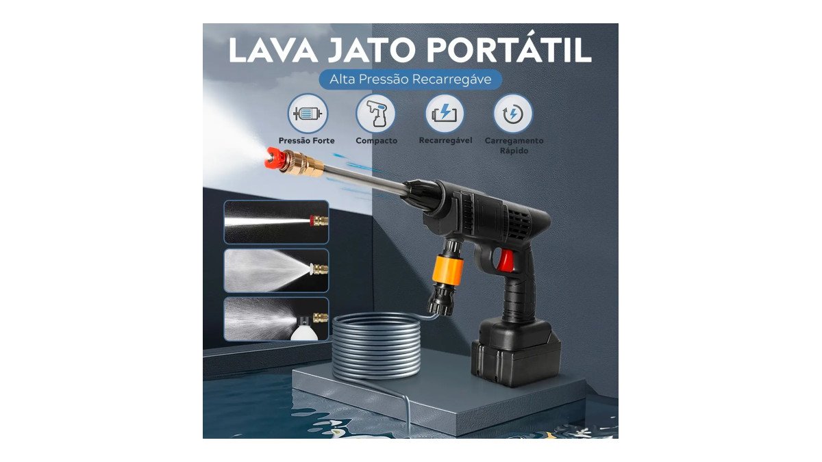 Lavadora Lava Jato Portátil Pressão 2 Baterias + Maleta