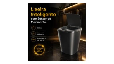 Lixeira Inteligente Automática Preta Universal Com Sensor Hearbuds Recarregável Anti Odor 16L
