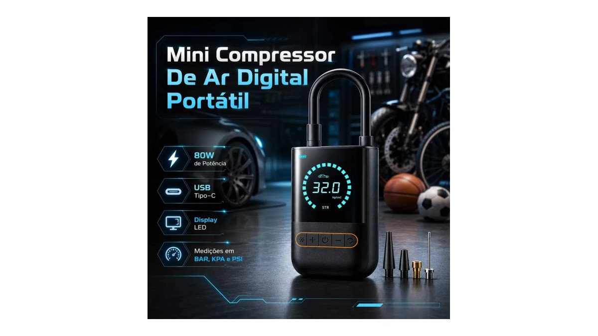 Mini Compressor De Ar Digital Para Pneus Carro Moto Bike 150psi Recarregável 4000mah
