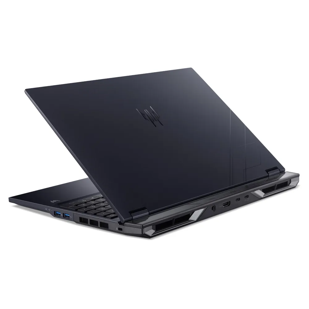 Acer Predator Helios Neo 16 visto de trás, mostrando a tampa e as portas de conectividade