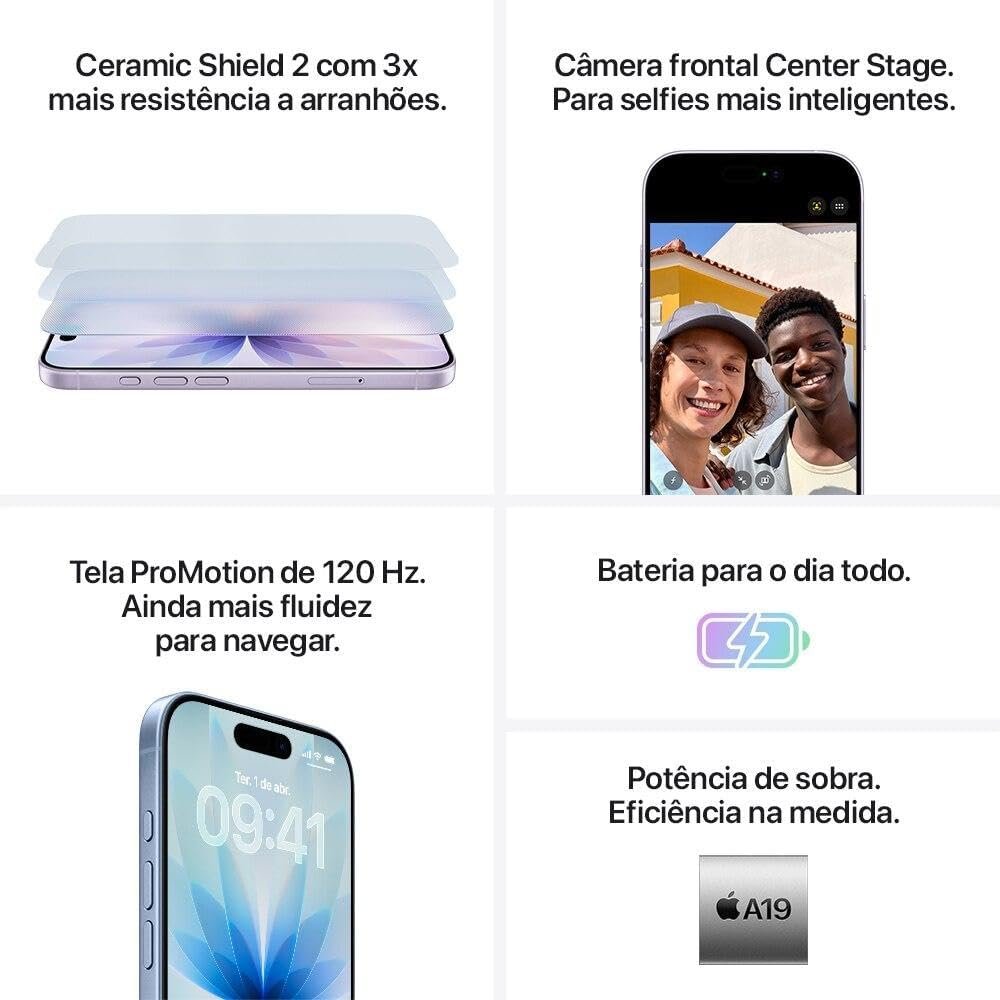 Apple iPhone 17 Azul-névoa, vista lateral mostrando o acabamento e a espessura do aparelho