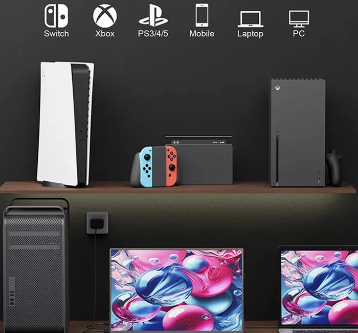 Monitor Portátil Tomate MTM-1506 compatível com Nintendo Switch, Xbox, PlayStation, celular, notebook e PC