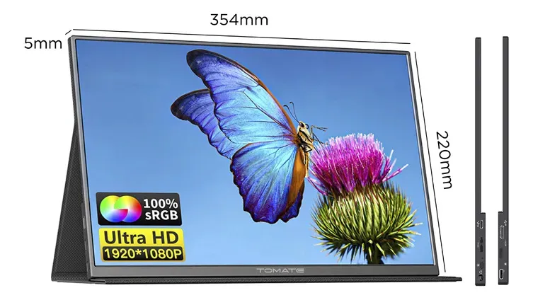 Monitor Portátil Tomate MTM-1506 vale a pena - dimensões do monitor ultrafino, 354mm de largura e 5mm de espessura